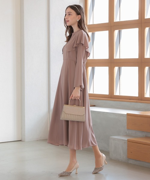 Leja 襟付き　ワンピース　ドレス　M 結婚式　入学式　フォーマル Leja ドレス 「LEJA」レースビッグカラー花柄刺繍ウエストマーク
