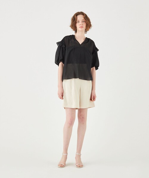 Ballsey ブラウス シャツ コットンクレープ パフスリーブ