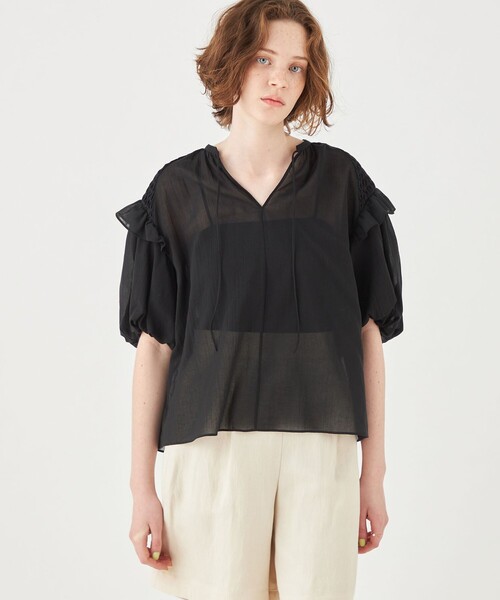 Ballsey ブラウス シャツ コットンクレープ パフスリーブ