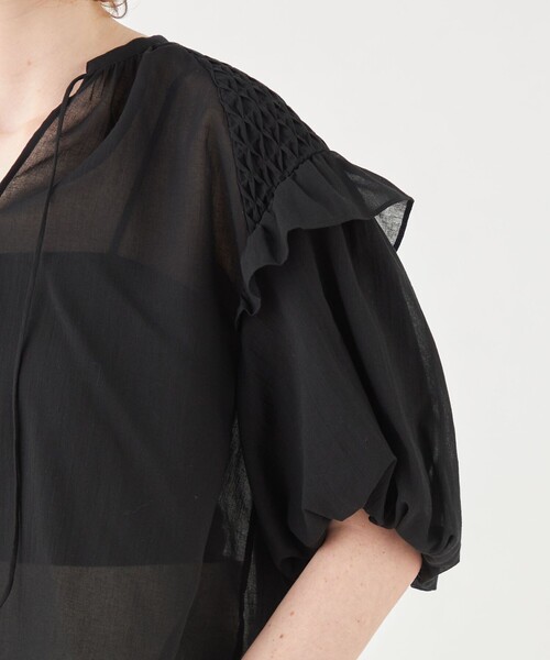 Ballsey ブラウス シャツ コットンクレープ パフスリーブ