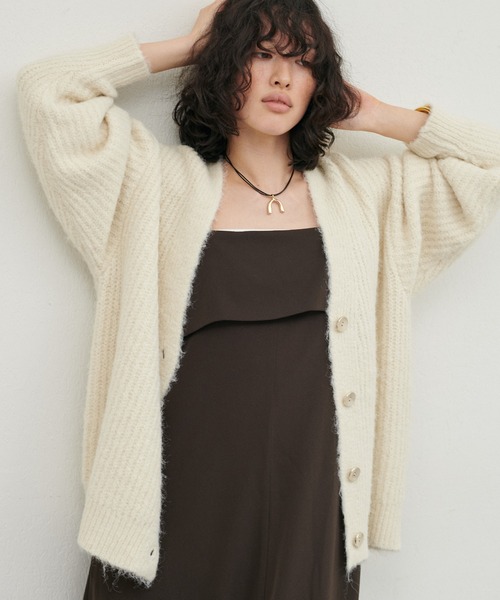 LARUTA カーディガン 「LARUTA」シャギー片畦Vネックニット