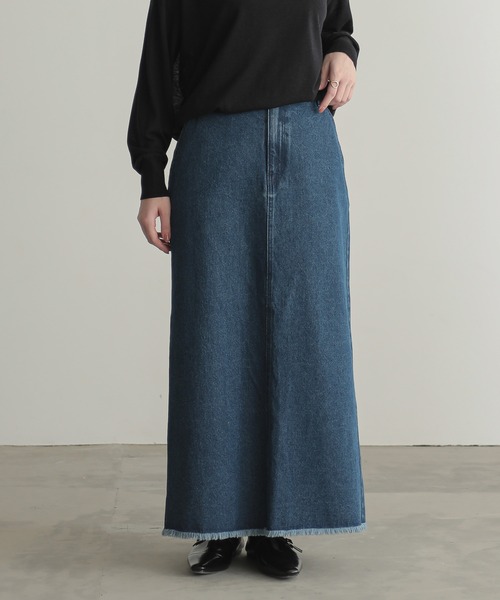for/c スカート 「セットアップ対応」裾フリンジデニムロング