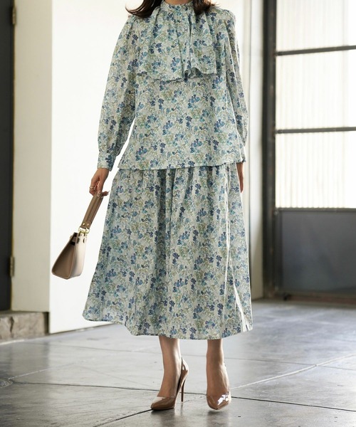 ブラウス シャツ ケープデザイン ブラウス Made with Liberty Fabric HUIT レディース HUIT bouquet ブラウス シャツ ケープデザイン Made with