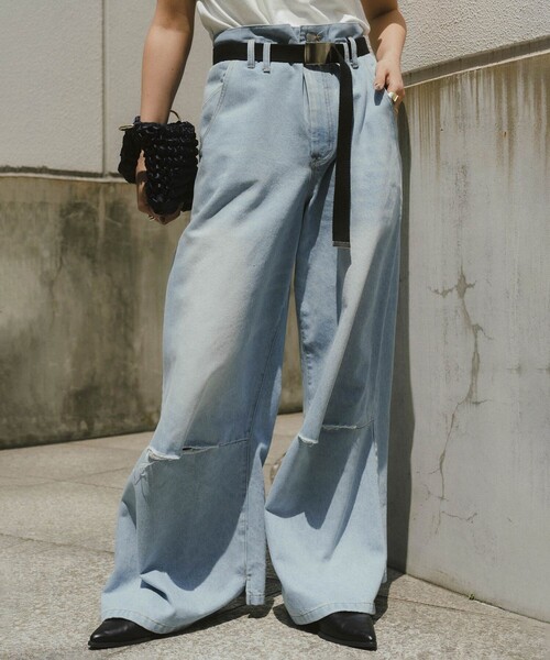 Knuth Marf」 ダメージ加工デニムパンツ X-SMALL ブルー レディース 