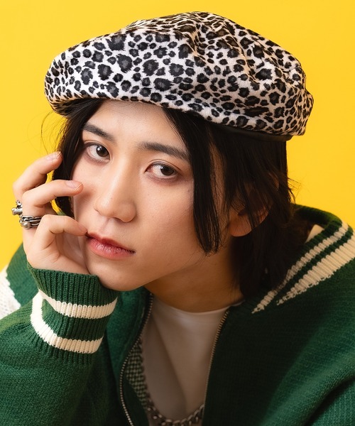 ベレー帽　ヒョウ柄　Leopard OLD STANDARDS 帽子 ベレー帽 an meets zakka レオパードベロアベレー帽 / メンズ