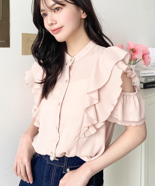 新品タグ付 日本未入荷 シフォンジョーゼット フリルブラウス M ブラック シフォンジョーゼット半袖ダブルフリルブラウス[品番：ERMW0000071