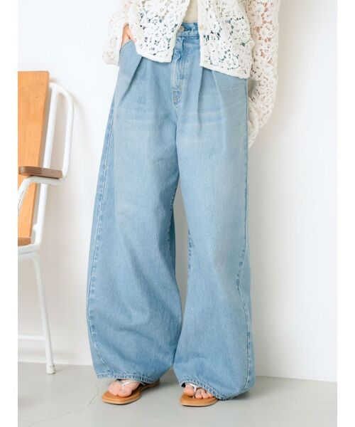 最終値下げ‼️ungridウエストタックデザインデニムワイドパンツ ウエストタックカーブデニム（デニムパンツ）｜Ungrid（アン