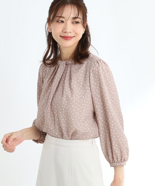 ブラウス シャツ 「夏SALE／マシンウォッシュ可／セットアップ可能」コツキ柄プリントブラウス レディース Reflect｜【夏SALE/マシンウォッシュ可/セットアップ可能