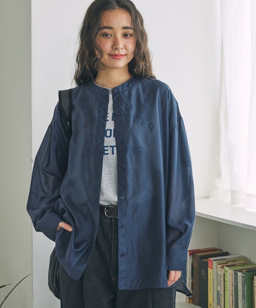 タグ付 美品 プラージュ シアーバンドカラーシャツ ブルー オーバーサイズ タグ付 美品 プラージュ シアーバンドカラーシャツ ブルー