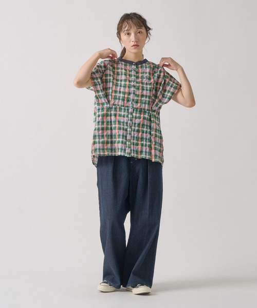 KELEN（ケレン） NORMA 2WAY シルエット ブラウス / シャツ レディース トップス プルオーバー フレンチスリーブ 半袖 綿100 KELEN（ケレン） NORMA 2WAY シルエット ブラウス / シャツ