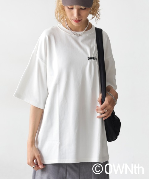 tシャツ 袖口タックTシャツ レディース antiqua tシャツ タックデザイン刺繍ロゴTシャツ レディース
