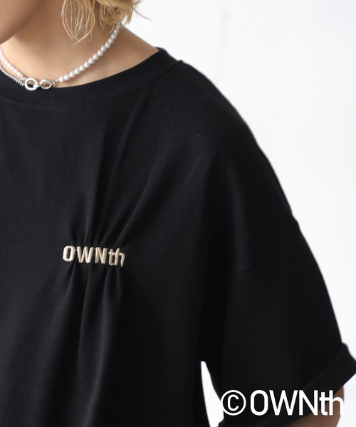 antiqua tシャツ タックデザイン刺繍ロゴTシャツ レディース