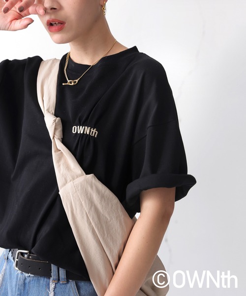 antiqua tシャツ タックデザイン刺繍ロゴTシャツ レディース