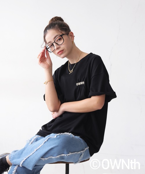 antiqua tシャツ タックデザイン刺繍ロゴTシャツ レディース