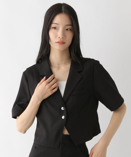 COMME des GARCONS - 【perverze】極美品黒ショート丈半袖テーラージャケット Heather（ヘザー） ジャケット テーラードジャケット アソート