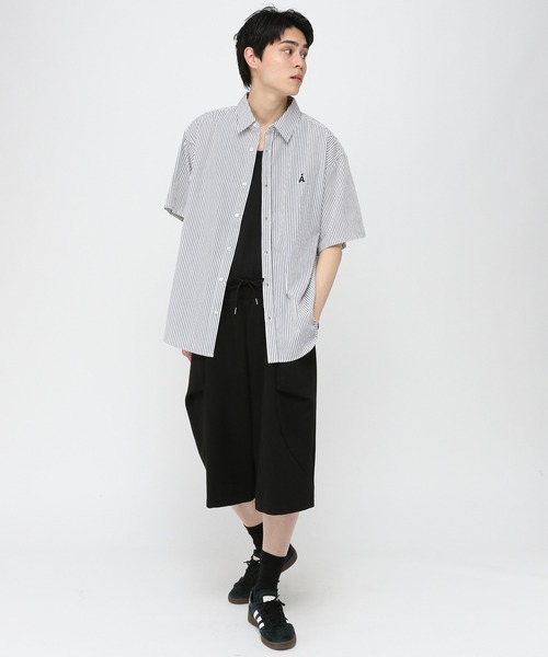 ALAND ブラウス シャツ 「UNISEX」ALAND／Aロゴストライプ半袖