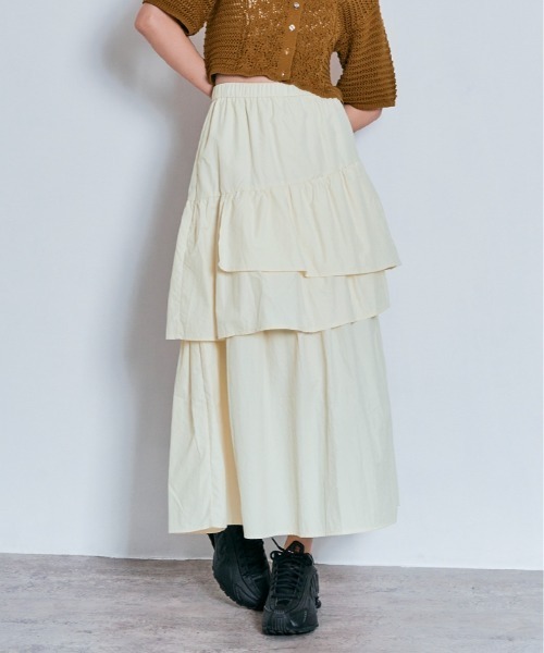 W：Huku ロング スカート 撥水 ナイロン アシンメトリー ティアード