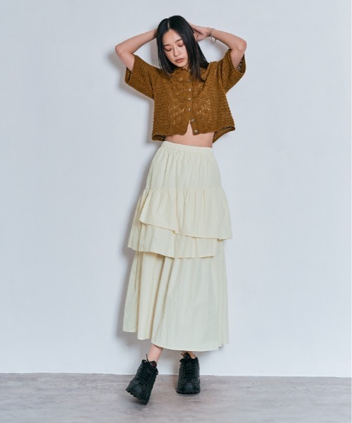 W：Huku ロング スカート 撥水 ナイロン アシンメトリー ティアード