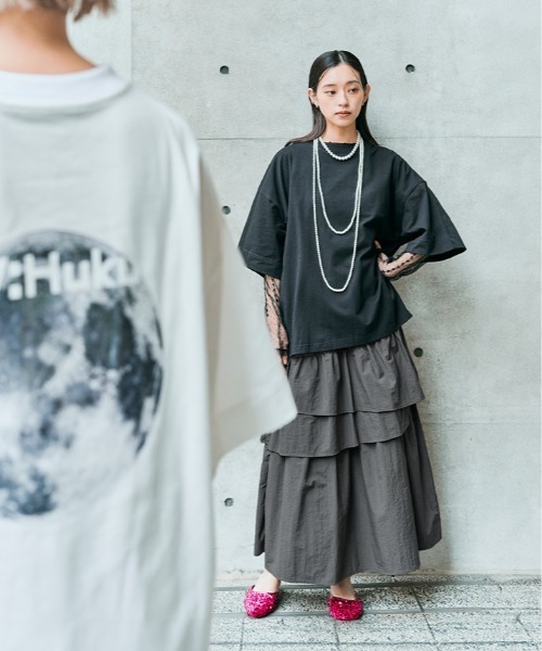 W：Huku スカート 撥水 ナイロン アシンメトリー ティアード スカート