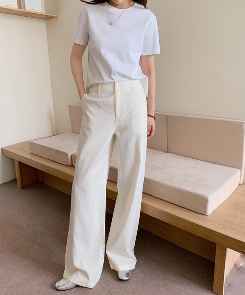 ほぼ新品・日本製・シルエットが綺麗なレディースパンツ 日本製】ワンタック美シルエットパンツ(フルレングスパンツ