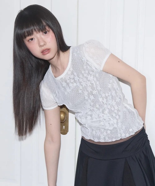 tシャツ A'GEM/9 × .kom 「 FANCY CLUB/ファンシークラブ」Wave Puff Lace T-shirts/ウェーブ パフ レ