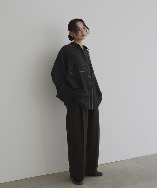 ブラウス シャツ 配色パイピング オーバーサイズシアーシャツ レディース hellam ブラウス シャツ 配色パイピング オーバーサイズシアー