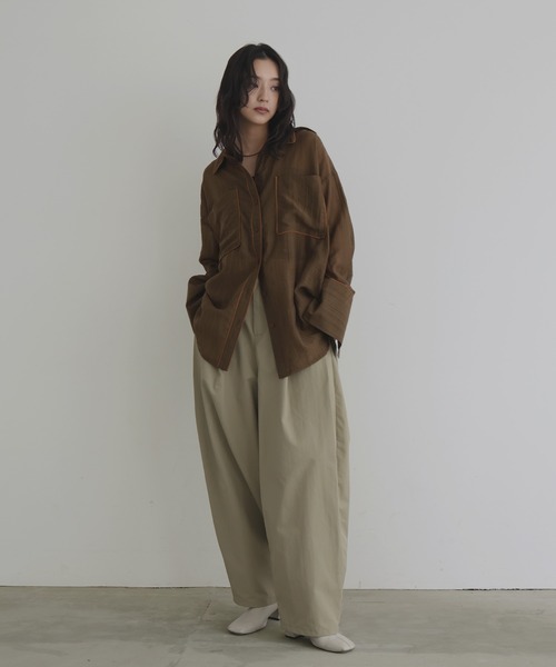 ブラウス シャツ 配色パイピング オーバーサイズシアーシャツ レディース hellam ブラウス シャツ 配色パイピング オーバーサイズシアー