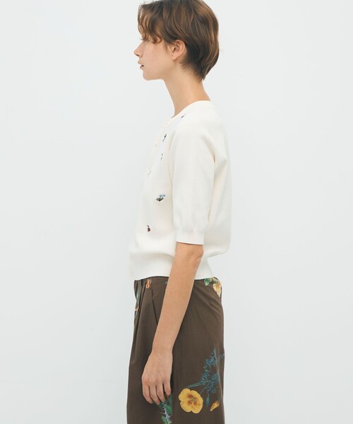 CABaN　ファインポリエステルエンブロダリーハーフスリーブカーディガン　白 caban（キャバン）の「CABaN ファインポリエステル エンブロイ