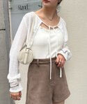 カーディガン ギャザーリボンボレロ レディースの詳細画像1