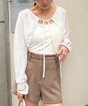 カーディガン ギャザーリボンボレロ レディースの詳細画像3