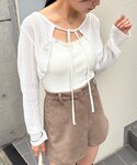 カーディガン ギャザーリボンボレロ レディースの詳細画像4