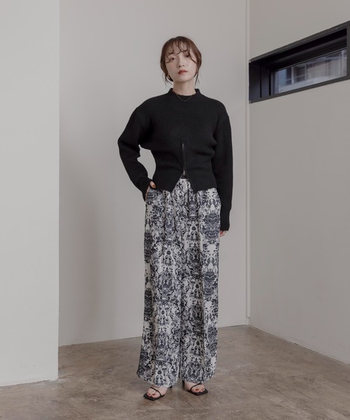 ★【新品】エイミーロウ サイドラインクロップドレースパンツ 今季 完売品 BK★ Eimee Law（エイミーロウ） パンツ アラベスクプリント サイドライン