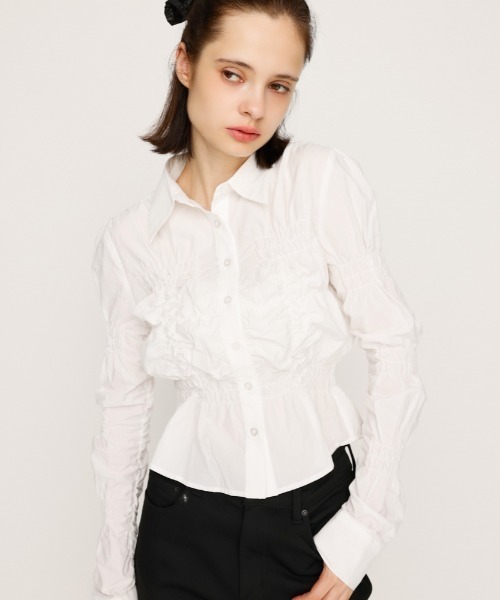 ブラウス シャツ 「新色追加」RANDOM SHIRRING TOPS ランダム シャーリング トップス 秋服 春服 レディース