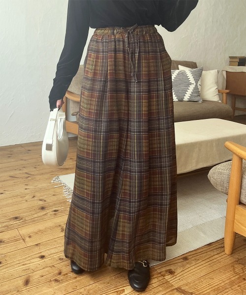 YOSIE INABA　レディースパンツ　チェック柄　４０サイズ 小さいサイズ チェック柄ベルト付きワイドパンツ 低身長さん
