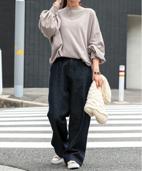 「and it_」 加工デニムパンツ L ネイビー レディース