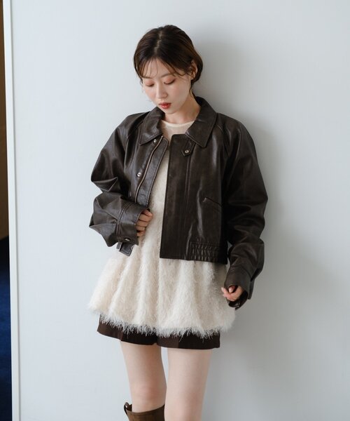 kastane フェイクレザーショートブルゾン Kastane（カスタネ） ブルゾン アウター 「春まで使える！/2サイズ展開