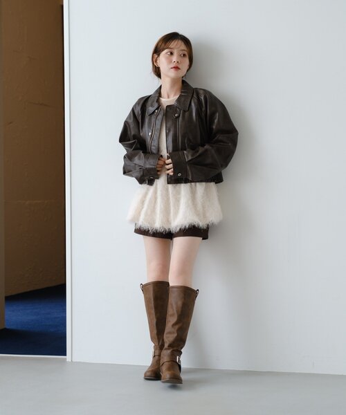 Kastane ブルゾン アウター 「2サイズ展開/襟2WAY」フェイク