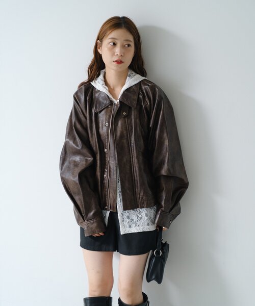 Kastane ブルゾン アウター 「2サイズ展開/襟2WAY」フェイク