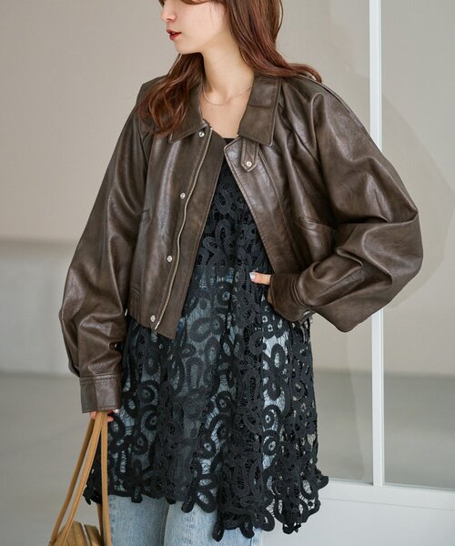 Kastane フェイクレザーショートブルゾン カスタネ アイボリー Kastane（カスタネ） ブルゾン アウター 「2サイズ展開」フェイク