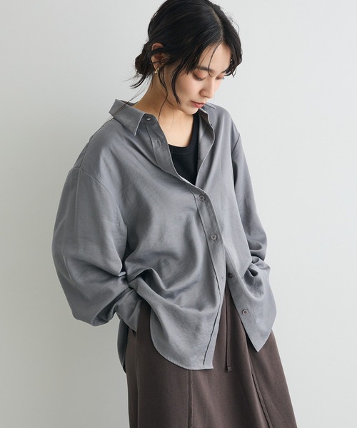 リジェール アパルトモン サテンオーバーサイズシャツ ブラウス 長袖 茶 CRAFT STANDARD BOUTIQUE（クラフトスタンダードブティック） ブラウス