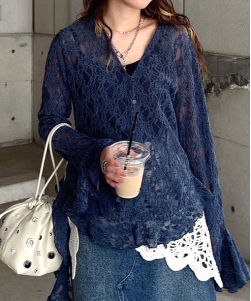 Ameri（アメリ） tシャツ UND 2WAY CUT LACE FRILL TOP レディース