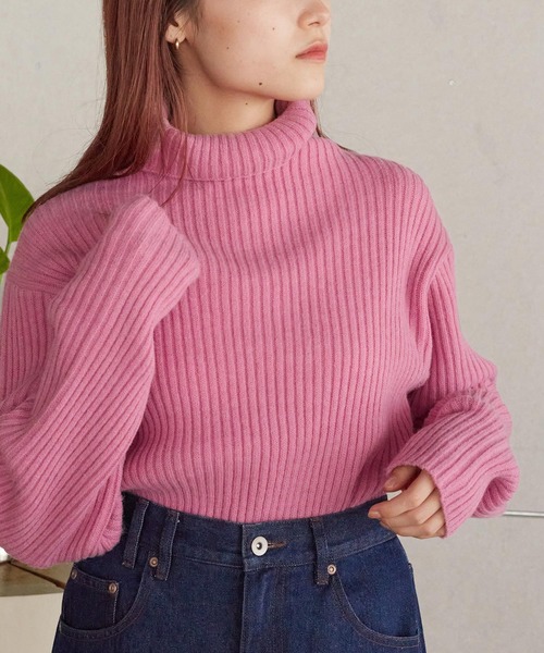 「w closet」 タートルネックニット FREE ピンク レディース_画像7
