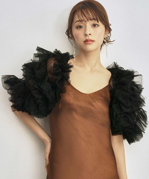 GIRL DRESS FOR NOW カーディガン 半袖 ミキシングフリルボレロ