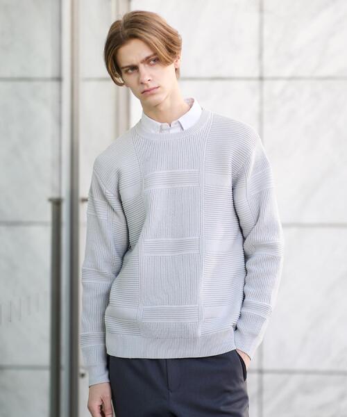 タケオキクチ（TAKEO KIKUCHI）/畦編みチェック プルオーバーニット TAKEO KIKUCHI（タケオキクチ） セーター ニット 畦編みチェック プル