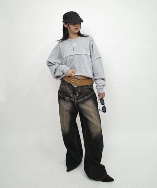 「WHO'S WHO gallery」 「SLOPPY」スウェットカットソー FREE チャコールグレー レディース_画像3