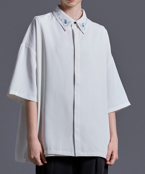 「Loose/ルース」 半袖シャツ L グレイッシュブルー メンズ_画像2