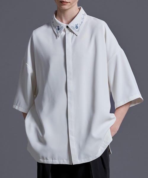 「Loose/ルース」 半袖シャツ L グレイッシュブルー メンズ_画像4