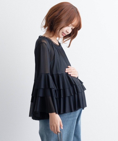 SweetMommy（スウィートマミー） マタニティ シアーフリルトップス 