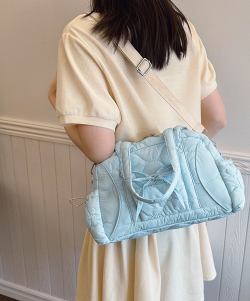 leune（ルネ） ボストンバッグ パステルカラーキルティングリボン