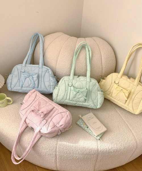 leune（ルネ） ボストンバッグ パステルカラーキルティングリボン